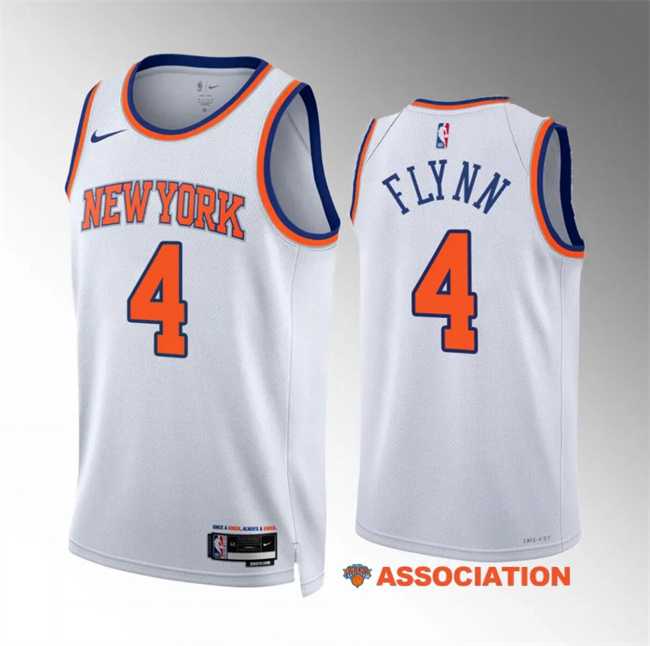 Men%27s New Yok Knicks #4 Malachi Flynn White Association Edition Stitched Basketball Jersey Dzhi